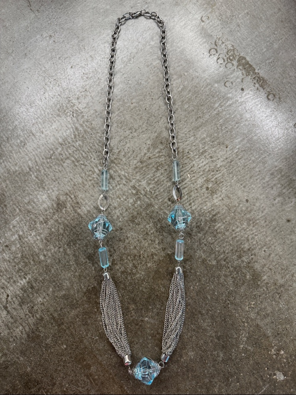 Silver Chain Necklace with Light Blue Crystal Beads - Women's Jewelry